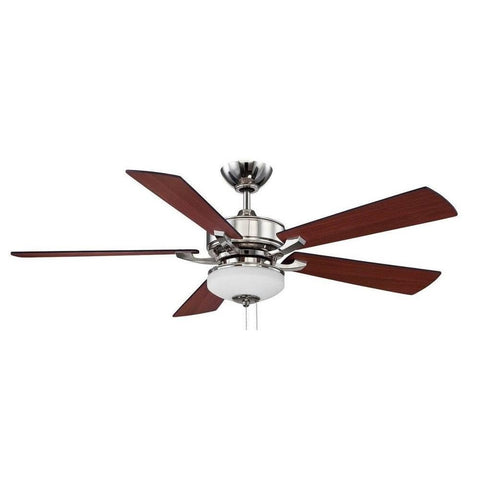 Margaux LED Ceiling Fan With Light Kit, Polished Nickel Finish, Matte Black And Cherry Blade Accents, White Opal Glass