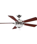 Margaux LED Ceiling Fan With Light Kit, Polished Nickel Finish, Matte Black And Cherry Blade Accents, White Opal Glass