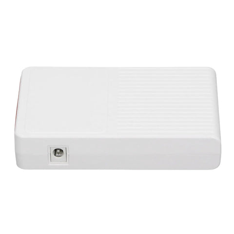 Mini UPS Battery Backup 8000Mah For Router Modem And Wifi Gear With 25W Output Dual DC 9V 12V Plus USB 5V Port top view white casing