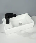 USZWBY Vessel Sinks Ceramic Vessel Sink Modern Minimalist Wall-Mounted Washbasin Square Washing Bowl Bathroom Bowl Sink top view with black faucet