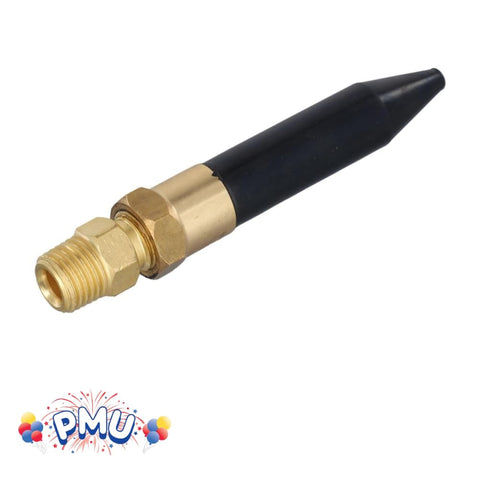 Helium Balloon Filler Regulator With Precise Air Flow For Latex And Mylar Balloons, brass and black valve component close-up