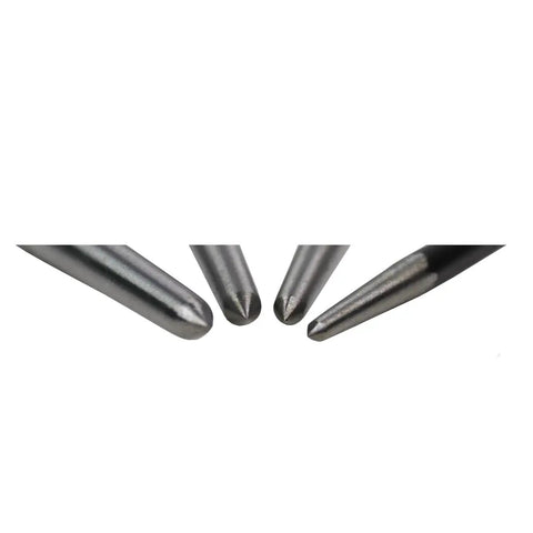 Close-up of tapered ends of Beefy Heat Treated Pry Bars With High Leverage Rolling Head Design And Long Tapered Body For Precise Alignment And Drifting