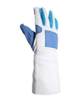 Fencing Gloves For Foil And Epee Non Slip Grip Breathable Lightweight Hand Protection Gear with blue trim, polyester construction
