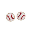 White Sport Ball Earrings for Soccer Baseball Fans Dope Leather Round Stud Earrings for Team Players Softball Lovers Nickel Free Copper Jewelry Gift for Athletes, white baseball stud pair