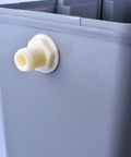 Adjustable Aquarium Float Valve Built Badass Tough For Low Pressure Water Control Featuring Massive Flow Capacity Durable Pom Construction Anti Backflow Protection No Fuss Setup For Chemical Tanks Three To Four Inches close-up of threaded connection on gray tank.