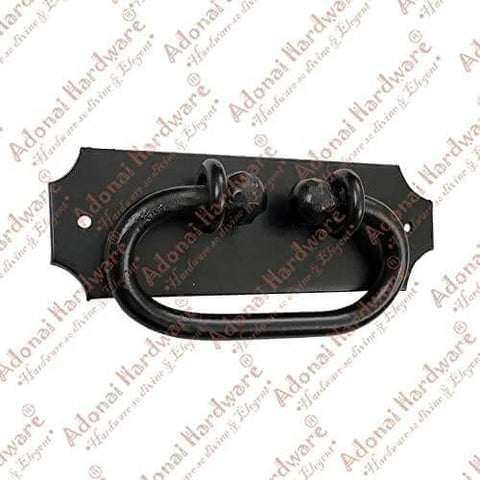 Moladah Hand Forged Iron Drop Pulls Two Pack Matte Black Finish for vintage wood cabinets and barn doors, front view