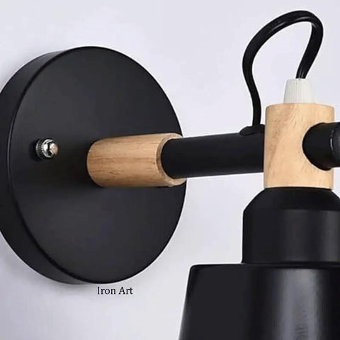 EDFGVH Single Heads Iron Art Lamp Body Wall Lamps with E26/E27 Metal Base Sconces 10.6in close-up of wall mount and wood accent