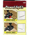Packaging for Self Centering Dowel Jig Kit For Woodworking, Handy Handheld Dowel Jig With 3 Metal Bushings, shows corner, surface, edge joints.