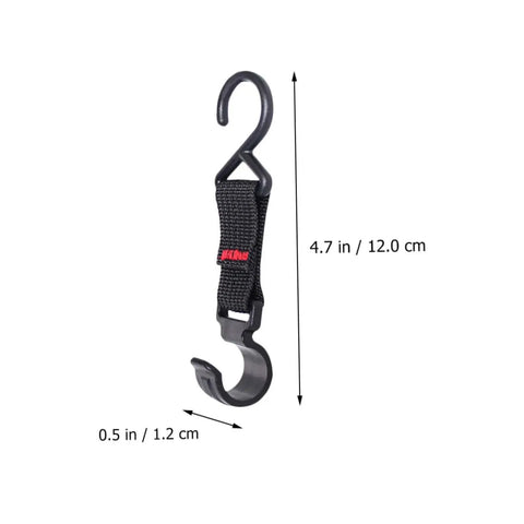 Outdoor Camping Hooks 5 Pack Small S Shaped Utility Hangers With Straps For Tent Canopy And Backpack Storage Durable Metal Camp Gear Organizer No Fuss Setup And Versatile Hanger System black metal hook with strap dimensions 4.7 by 0.5 inches