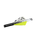 Quikfletch Hellfire Stabilizing Fletching 2 Inch Vanes white and yellow close-up view for fast bows and crossbows