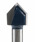 Glass-and-tile drill bit with blue-coated carbide head on a silver shank (close-up)