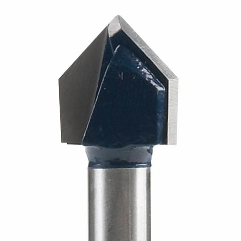 Glass-and-tile drill bit with blue-coated carbide head on a silver shank (close-up)