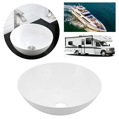 Premium White Acrylic Vessel Sink for Bathroom - Easy Installation Sink for Cara, Campers & Yachts - 327.6mm round design