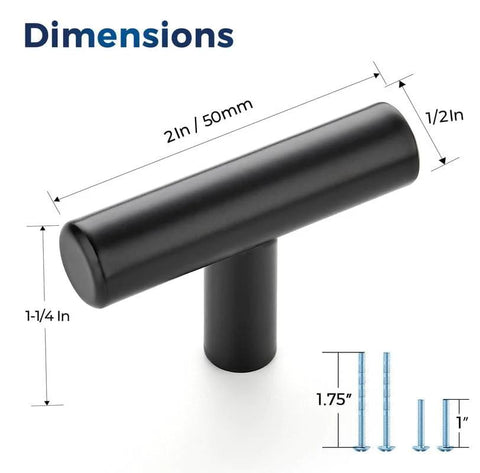 Dimensions of Matte Black 2 Inch Cabinet Knobs 30 Pack Stainless Steel Kitchen Cabinet Knobs With Round Edge For Dresser Drawers