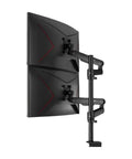 Snug Fit Monitor Pole Mount With Full Articulating Arm And Inverted Design For Big Screens side view with dual monitors attached.