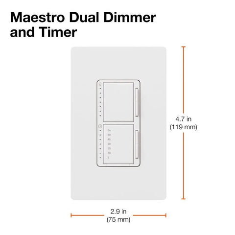 Single Pole Digital Dimmer And Timer Switch For Incandescent And Halogen Bulbs 300 Watt In Wall Dimmer With Five To Sixty Minute Auto Off And Orange Time Remaining Indicator White with dimensions shown