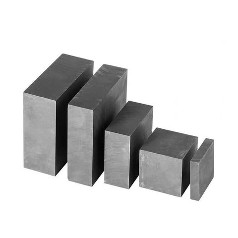 Set of smooth graphite blocks in various sizes for industrial and lab use, showing side view of the durable electrode plates.