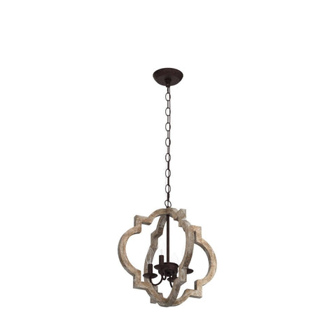 Go To Farmhouse Orb Chandelier Pendant Light with handmade weathered wood finish and rustic bronze accents hanging from a chain