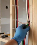 Top Tier Thhn Electrical Wire Featuring Six Awg White Black And Red Combined With Eight Awg Green Ground Stranded Copper Build UL Certified For Rapid Shop Fixes Boss Level 25 Foot Spool Ready being installed in a wall.