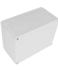 Built Tough Weatherproof Outdoor Junction Box With Mounting Plate For Electrical Distribution ABS Plastic IP67 Waterproof Enclosure Heavy Duty DIY Electrical Box 200mm By 150mm By 100mm, white ABS enclosure front view