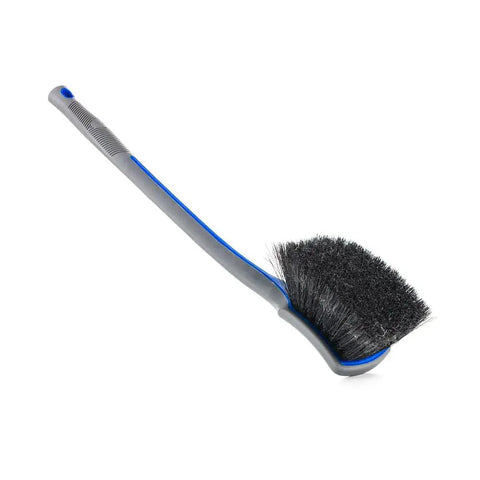 Fender Well Brush With ProGrip Ergonomic Handle And Stiff Synthetic Bristles For Deep No Hassle Wheel Well Cleaning Easy Car Detailing Tool For Reaching Tight Grooves Durable Versatile Vermijl Aqua Purple Color, gray and blue handle