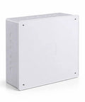 12x12x3 White PVC Junction Box Heavy Duty Built To Last Plastic Conduit Box With Pre Molded Half Inch And Three Quarter Inch Knockouts Snap Off Cover And Metal Lid Screws Included For Residential And Commercial Wiring