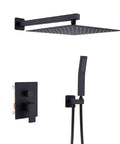 Wall Mounted Shower System With 12 Inch Rainfall Head And Handheld Combo, Rough-In Valve Body And Trim Kit Included, Oil Rubbed Bronze Finish
