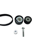 Thinking Process: timing belt replacement kit with two pulleys, washer, and bolt on white background