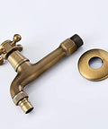 CUTPOIY Vintage Brass Wall Mounted Kitchen Sink Mixer Tap Single Cold Faucet for Laundry Outdoor Garden Balcony Washing Machine Mop Pool Durable and Stylish, Washing Machine L close-up faucet with a vintage brass finish and mounting plate.