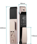 Premium Heavy Duty Smart Fingerprint Door Lock Featuring Slick Electronic Keyless Access And Waterproof Zinc Alloy Construction For Effortless Home Security product dimensions showing height 430mm, width 80mm, and depth 170mm.