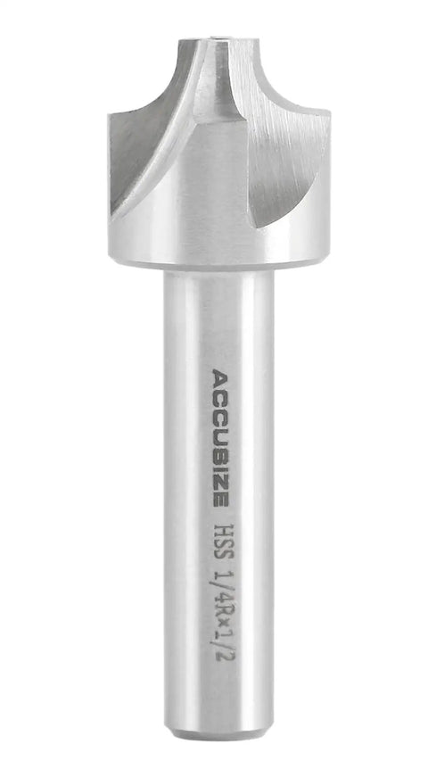 HSS Corner Rounding End Mill 1/4 Inch Radius, 1/2 Inch Shank, 1 Inch Diameter, 3 1/8 Inch Overall Length, Right Hand Cut Radius Cutter For Milling Rounded Corners In Metalworking