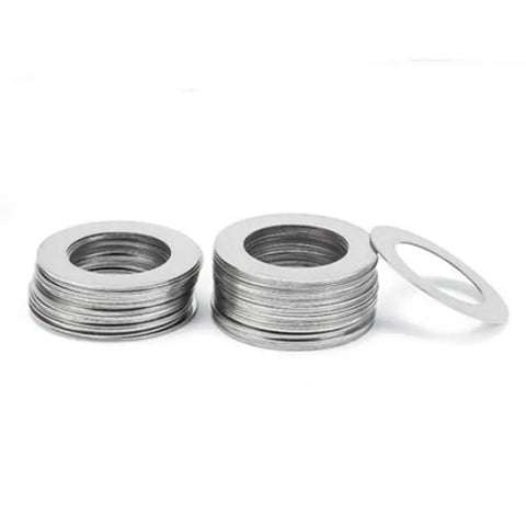 Ultra Thin Stainless Steel Washer Kit With 100 Pcs Flat Shims M3 M4 M5 0.3mm Thick Indoor Outdoor Use Pro Grade Load Distribution Washers For Screws That Prevent Stripping And Keep Parts Aligned. stainless steel flat washers stacked for M3 M4 M5 screws