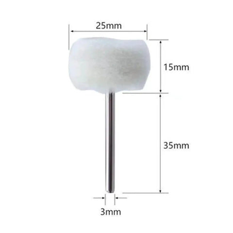 Premium Wool Felt Buffing Wheels With 3mm Shank For Rotary Tools, 25mm diameter, soft wool polishing head.