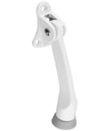 Kickdown Door Stop In White That Acts As A No-Nonsense Wall Saver, Heavy Duty Die Cast Zinc Body, Upward Lock, Ribbed Rubber Foot