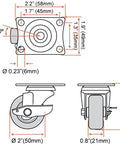 Diagram of 12 Pack 2-Inch Swivel Casters With Brakes for Cart or Equipment, showing dimensions and top plate mount details.