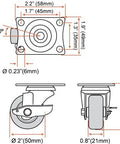 24 Pack 2 Inch Swivel Caster Wheels with Side Brake dimensions, hard rubber construction for furniture carts, measurements 360 degree rotation.