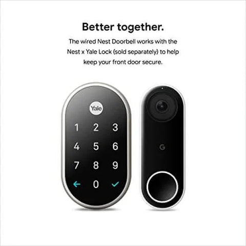 Wired Video Doorbell Cam With Always On Streaming HDR Video Night Vision And Two Way Talk For Your Front Door Real Time Person Alerts Easy Setup Works With Your Smart Home Devices Secure Home Monitoring next to Yale lock