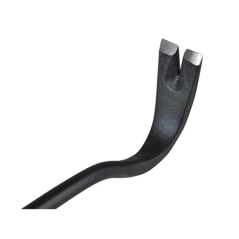 Close-up of 42 Inch Spring Steel Wrecking Bar With Precision Ground Edges Wider Prying Edge Flat Striking Faces And Lightweight Design