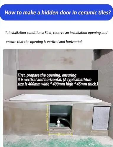 How to make a hidden door in ceramic tiles installation guide with dimensions for tub opening.