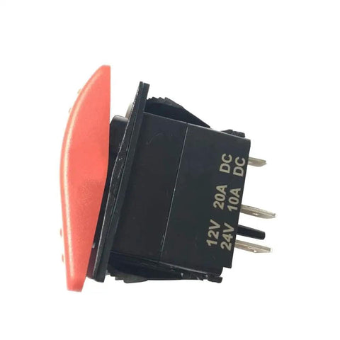 Side view of LED Hazard Warning Rocker Switch 5 Pin SPST 12V On Off Emergency Stop Switch With Red Cover Waterproof Toggle