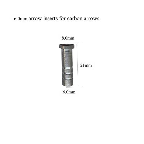 6.0mm aluminum arrow insert with dimensions shown, part of 12 Pack Aluminum Arrow Inserts 6.0mm For Carbon Arrows With 8-32 Screw Field