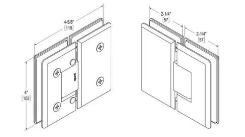 Technical drawing of Heavy Duty Adjustable 180 Degree Glass To Glass Hinge For Shower Doors Matte Black Finish, dimensions shown.