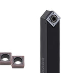 External Turning Tool Holder With 10 Pcs SCMT Carbide Inserts for CNC Lathe Cutting, shown with two inserts beside the holder.