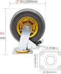 Heavy Duty 200mm Rubber Swivel Casters With Locking Brakes Set Of Four showing detailed dimensions and sturdy design for furniture carts.