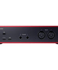 Back panel of Scarlett 2i2 4th Gen USB Audio Interface Bundle With Studio-Grade Mic Preamps, Guitar Input, Plug-And-Play Ready