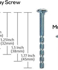 Diagram showing break-away screw and machine screw with dimensions from 0.47 inch to 1.77 inch, used for Oil Rubbed Bronze Cabinet Pulls 5 Inch 128mm Hole Centers.