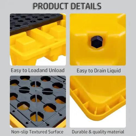 Built Like A Tank Yellow Spill Containment Platform For Heavy Oil Barrels And Chemical Hazards Solid Polyethylene Drum Pallet With Industrial Grade Safety For Warehouses And Jobsites