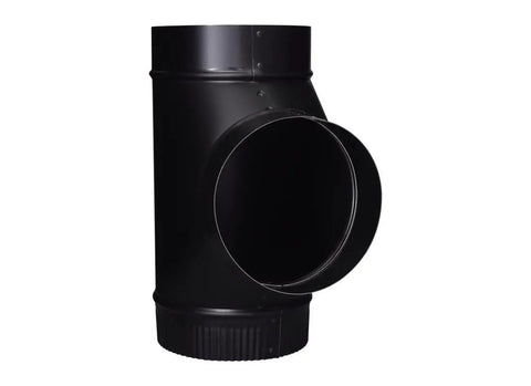 Six Inch Black Matte Clean Out Tee 24 Gauge Exhaust Vent Fitting Directs Exhaust Upward For Rear Outlet Stoves Durable Black Metal Piping