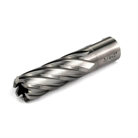 Oscarbide annular cutter with Weldon shank, 3/4 in diameter, 2 in depth of cut, pilot pin for magnetic drill press