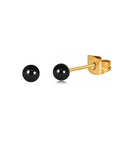 Dope Dainty Ball Stud Earrings Set For Women And Men, 3mm Tiny Black Hand Painted Enamel Color, Hypoallergenic Surgical Steel With 14K Gold Plated Option, Great For Second Piercings And Multiple Holes, Everyday Cute Jewelry. Black 3mm enamel stud shown with gold post and back